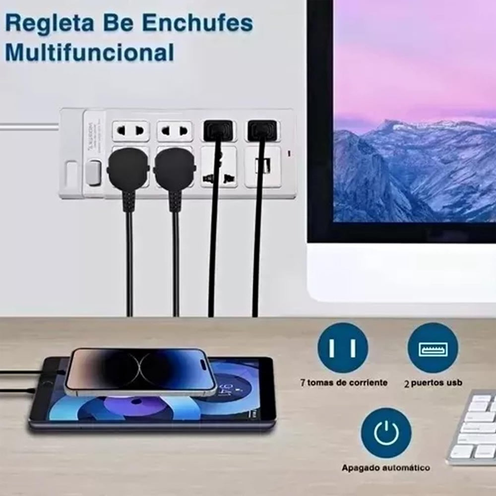 Multicontacto 7 Conexiones 2 Puertos Usb MC-004U