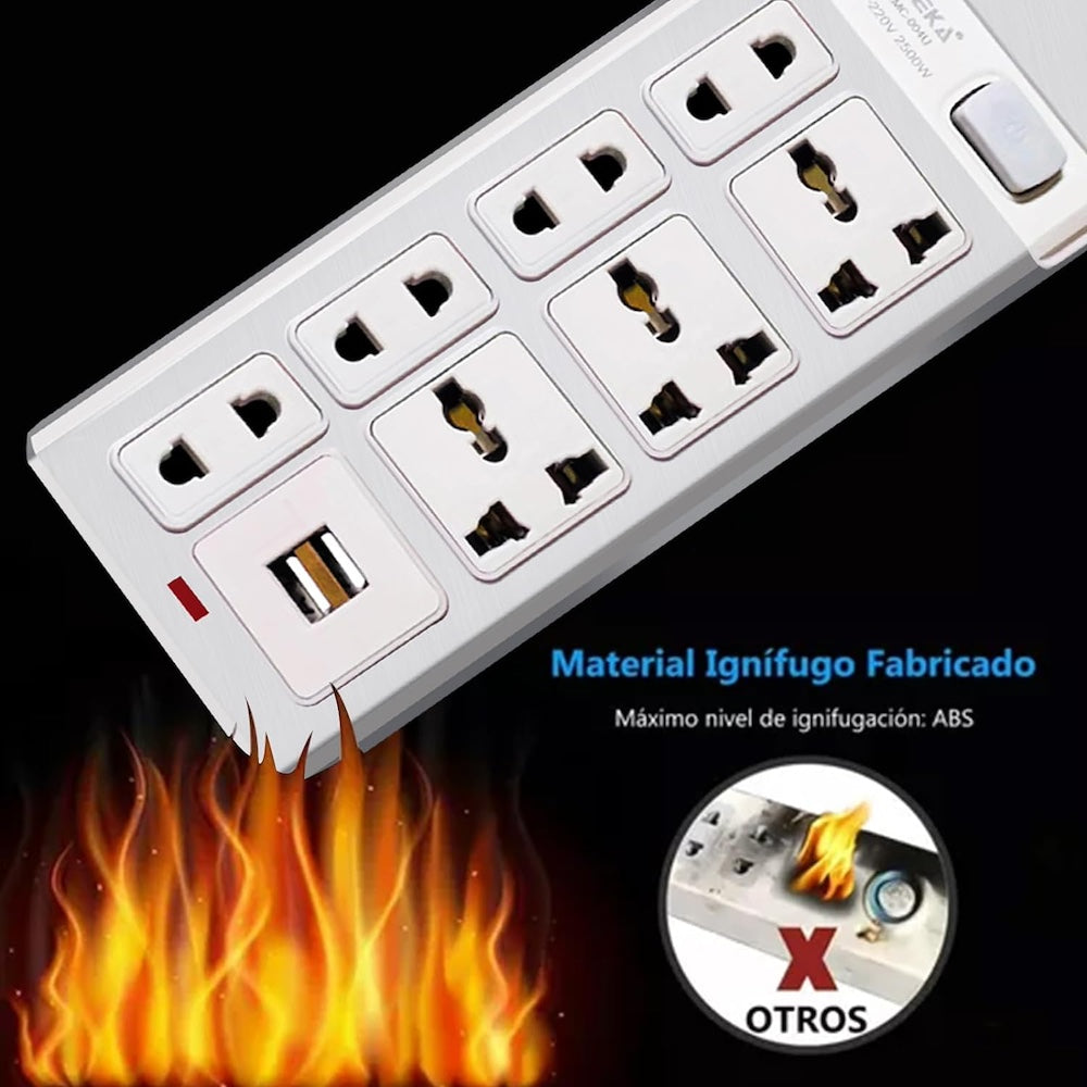 Multicontacto 7 Conexiones 2 Puertos Usb MC-004U