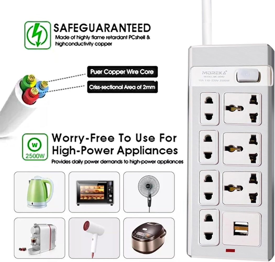 Multicontacto 7 Conexiones 2 Puertos Usb MC-004U