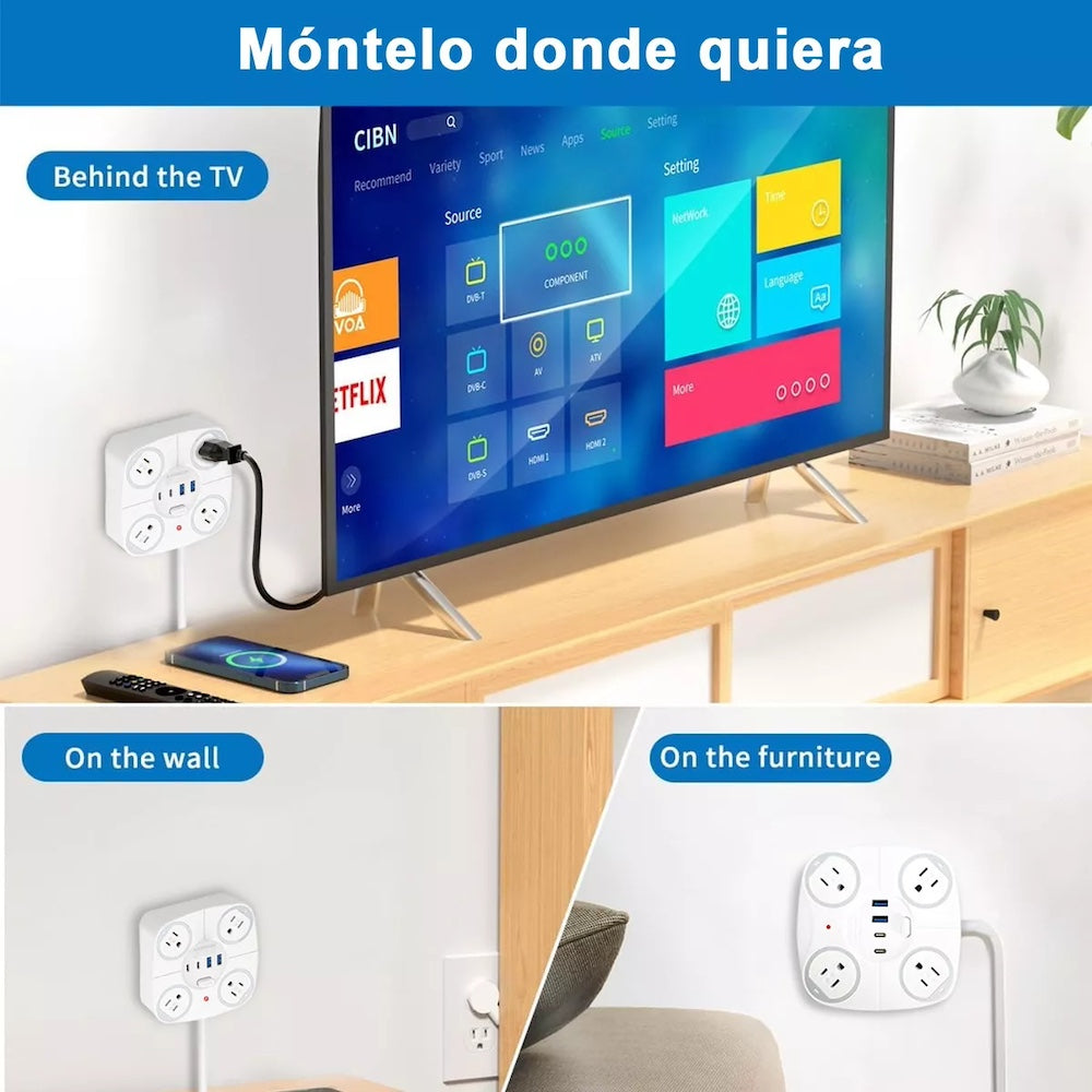 Multicontacto Circular 4 Salidas 2 Usb 2 Tipo C MC-5447C