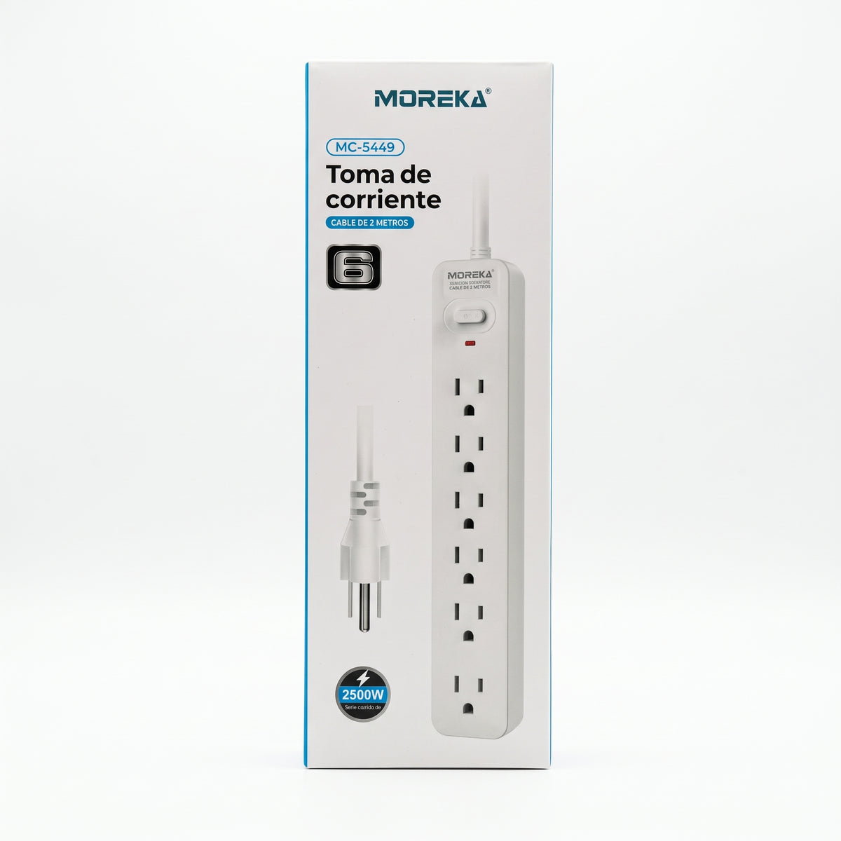 Multicontacto Moreka MC-5449 de 6 Tomas Cable de 2 Metros 2500W