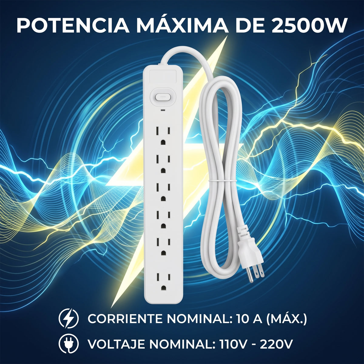 Multicontacto Moreka MC-5449 de 6 Tomas Cable de 2 Metros 2500W