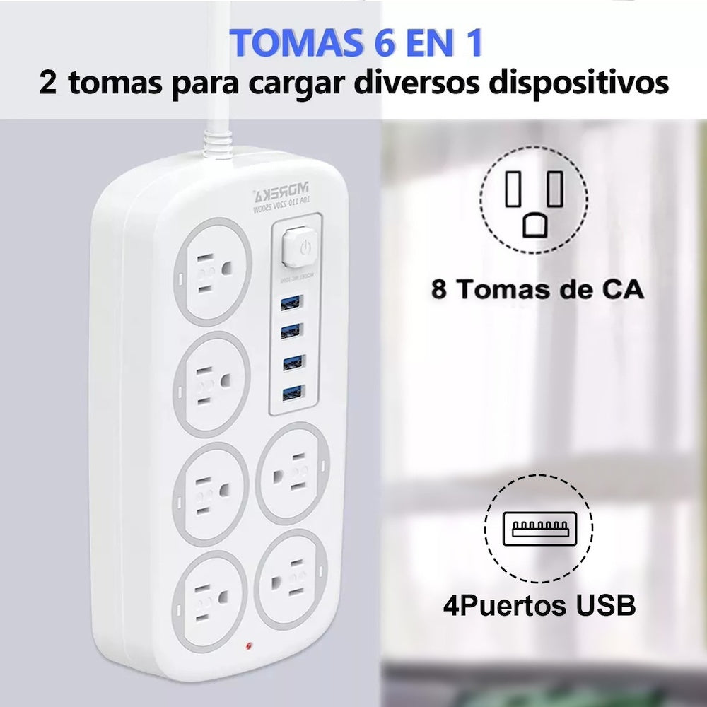 Multicontacto 6 Conexiones 4 Puertos Usb MC-J06U