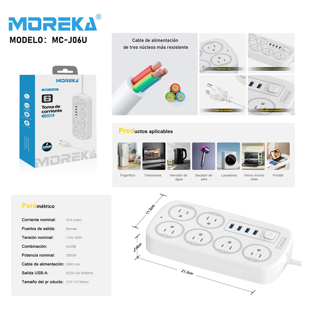 Multicontacto 6 Conexiones 4 Puertos Usb MC-J06U