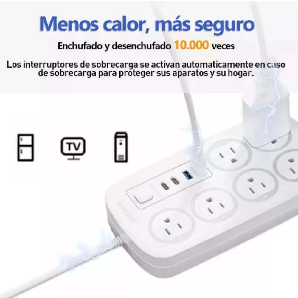 Multicontacto 6 Conexiones 4 Puertos Usb MC-J06U