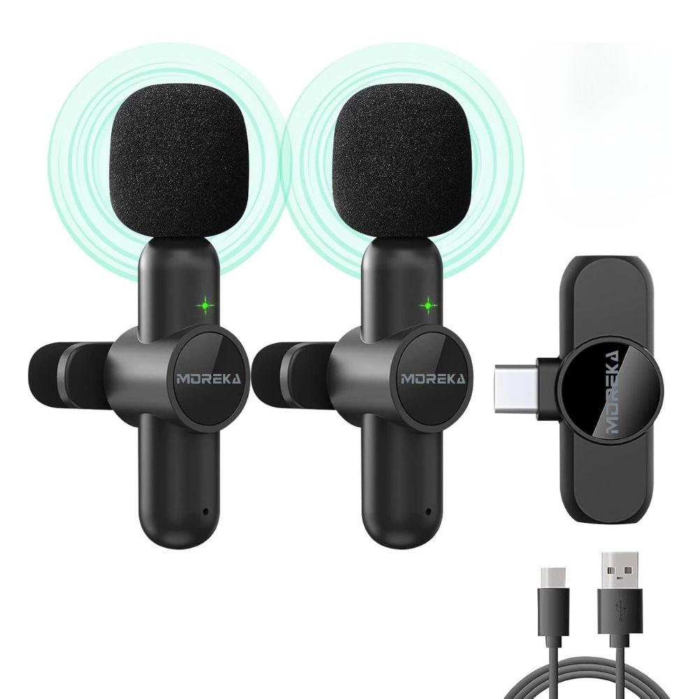 Paquete de 2 micrófonos inalámbricos  reducción de ruido con clip para grabación de vlog Moreka ML-03