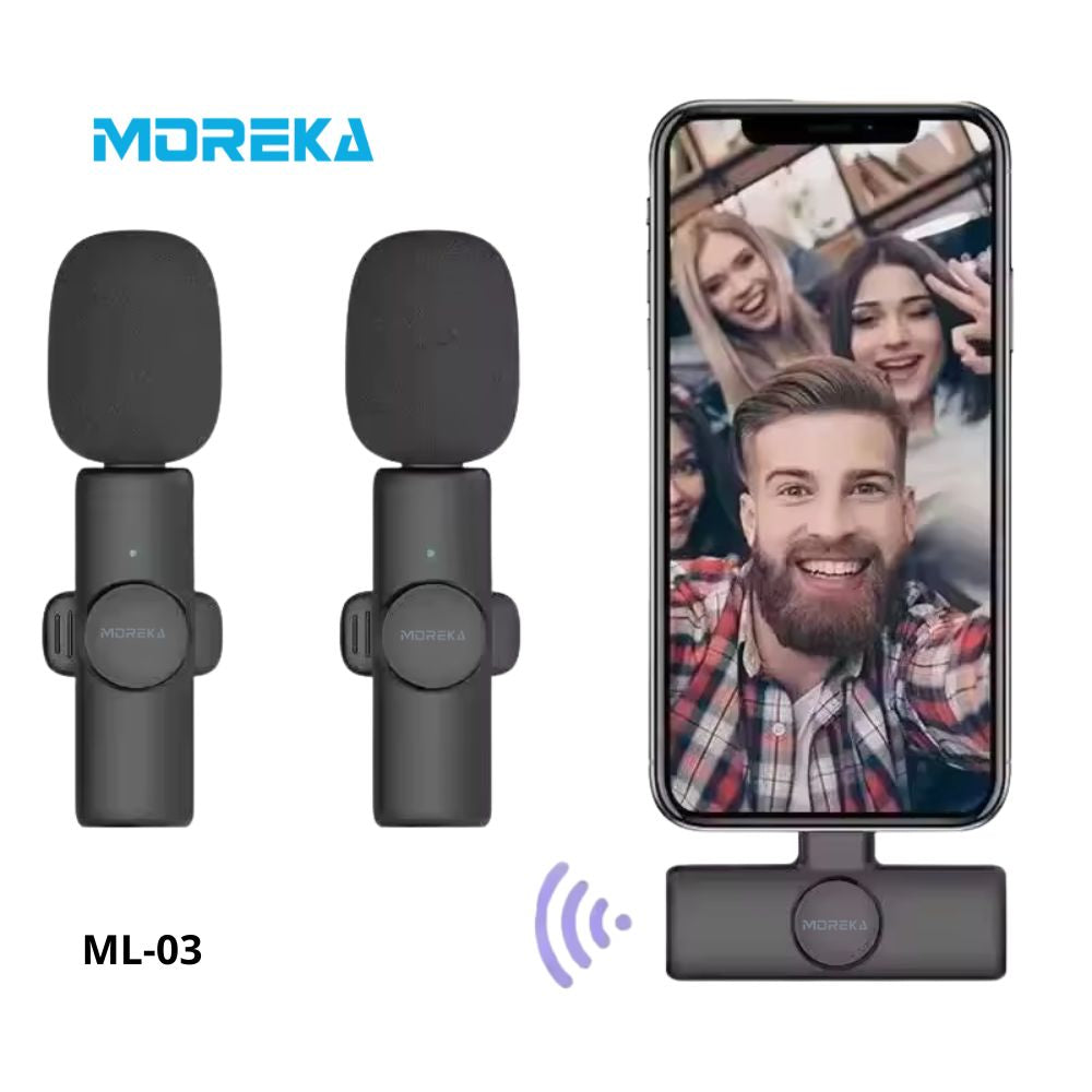 Paquete de 2 micrófonos inalámbricos  reducción de ruido con clip para grabación de vlog Moreka ML-03