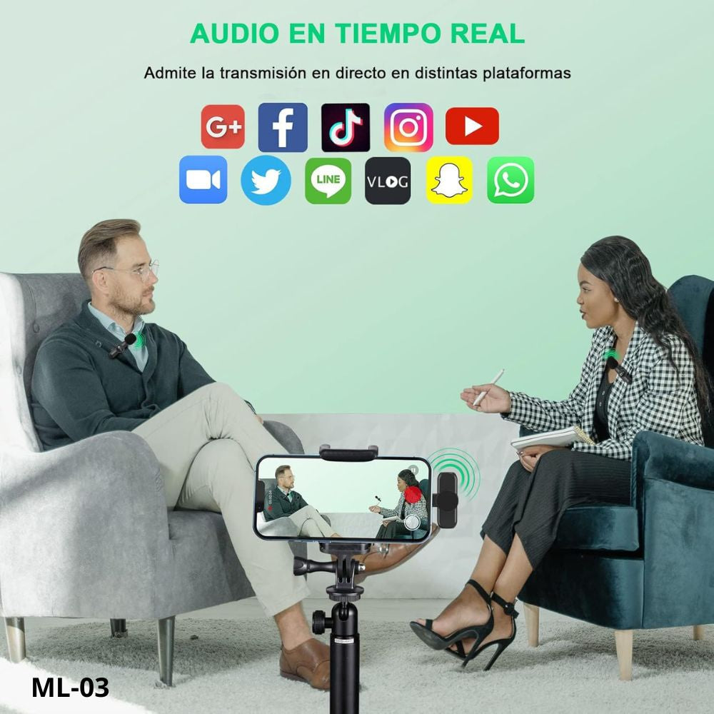 Paquete de 2 micrófonos inalámbricos  reducción de ruido con clip para grabación de vlog Moreka ML-03