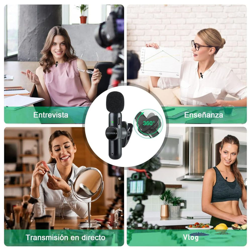 Paquete de 2 micrófonos inalámbricos  reducción de ruido con clip para grabación de vlog Moreka ML-03