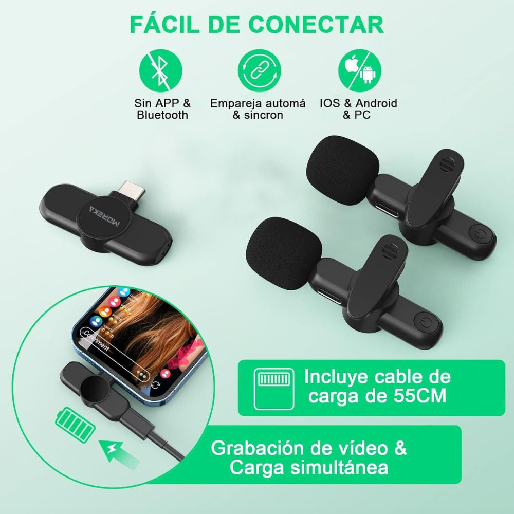 Paquete de 2 micrófonos inalámbricos  reducción de ruido con clip para grabación de vlog Moreka ML-03