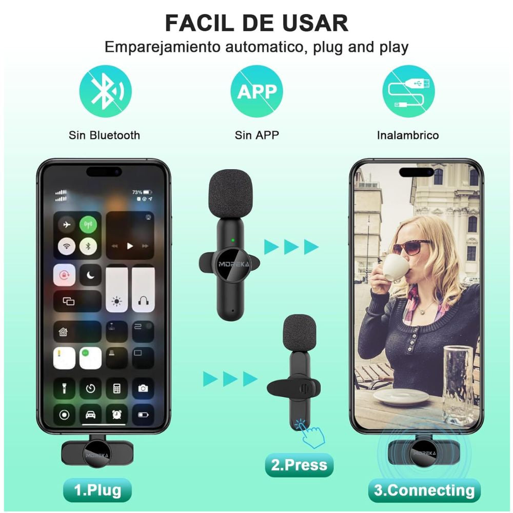 Paquete de 2 micrófonos inalámbricos  reducción de ruido con clip para grabación de vlog Moreka ML-03