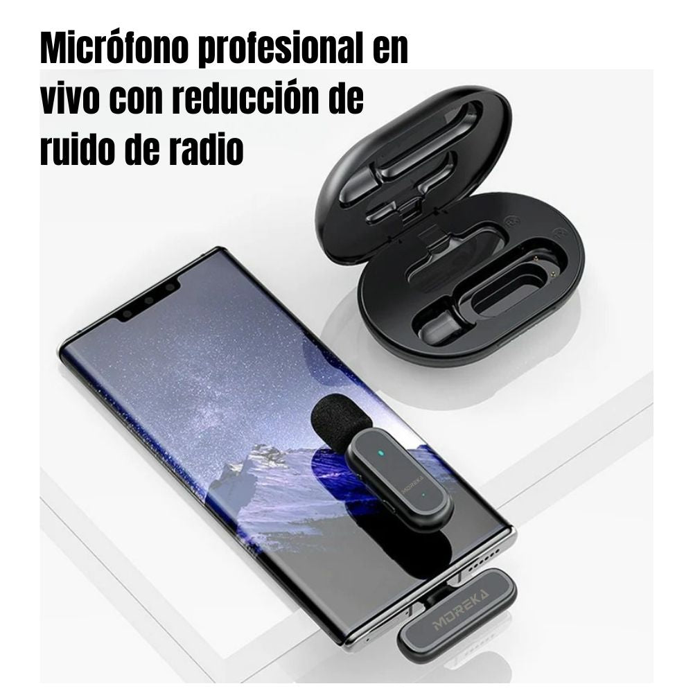 Micrófono inalámbrico reducción de ruido con clip incluye estuche de carga Moreka ML-01