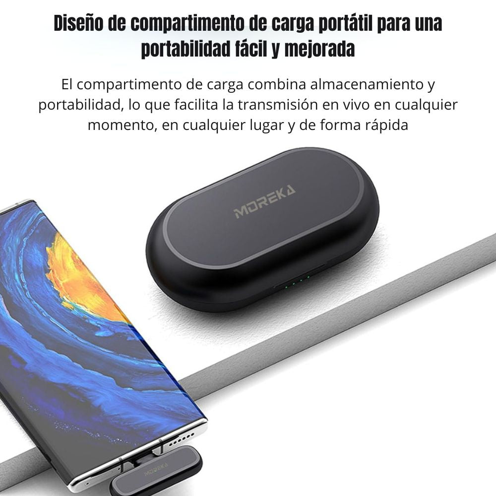 Micrófono inalámbrico reducción de ruido con clip incluye estuche de carga Moreka ML-01