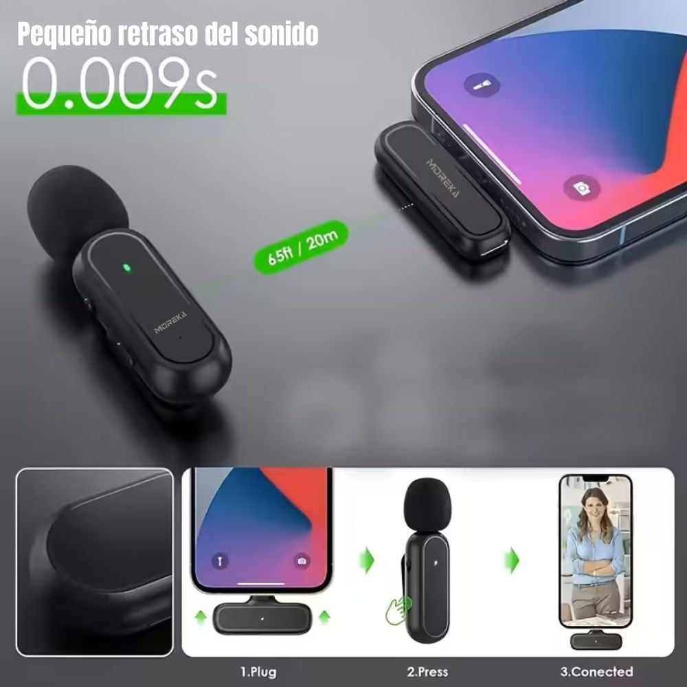 Micrófono inalámbrico reducción de ruido con clip incluye estuche de carga Moreka ML-01