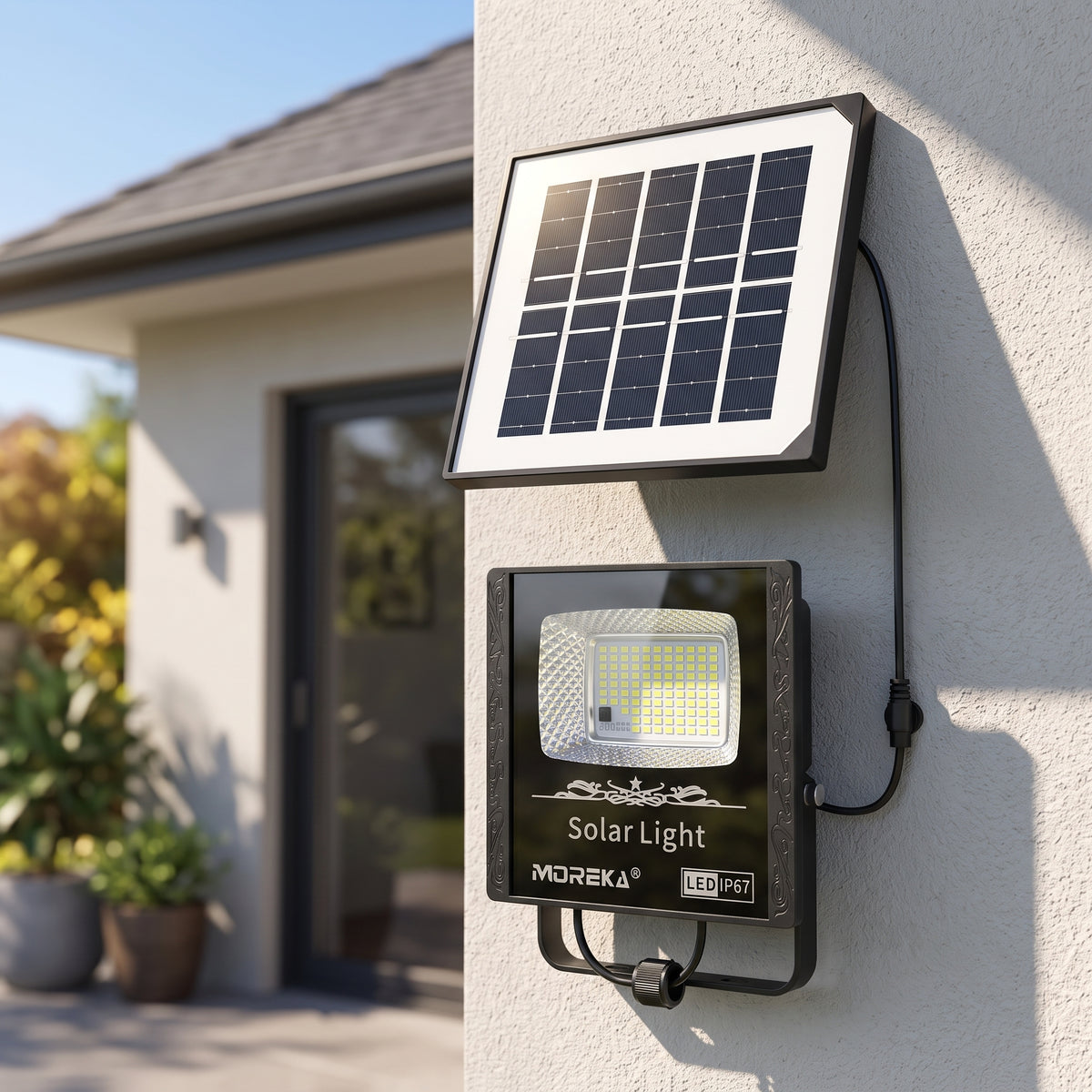 Reflector Solar LED Moreka MOR-070 30W con 102 LEDs, Control Remoto y Protección IP67