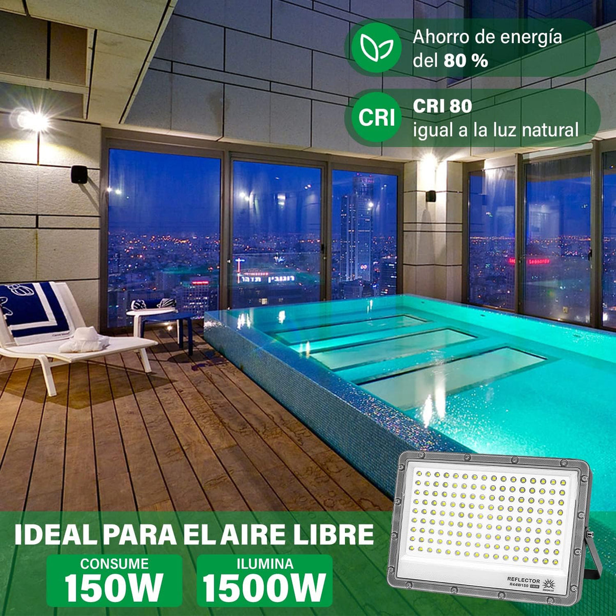 Reflector Solar 100W 6500mAh con Panel solares para intemperie IP67 MOR-100G
