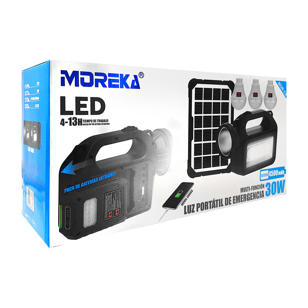 Mini Sistema Solar 3 Focos Linterna Power Bank 4500 30W mAh MOR-C8