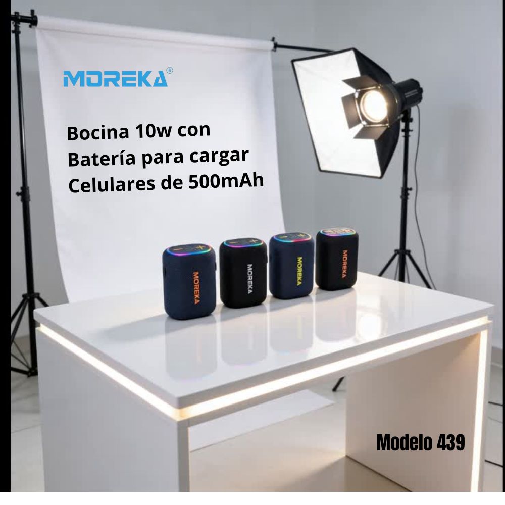 Bocina Power Bank Moreka 439 10W 5000mAh cables tipo IP y C hasta 25 Horas