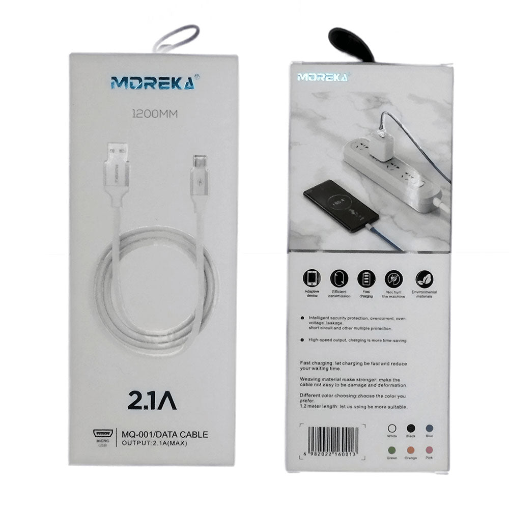 Cable Tipo V8 Micro USB, Moreka MQ-001, 2.1 A y Datos, 1 M.