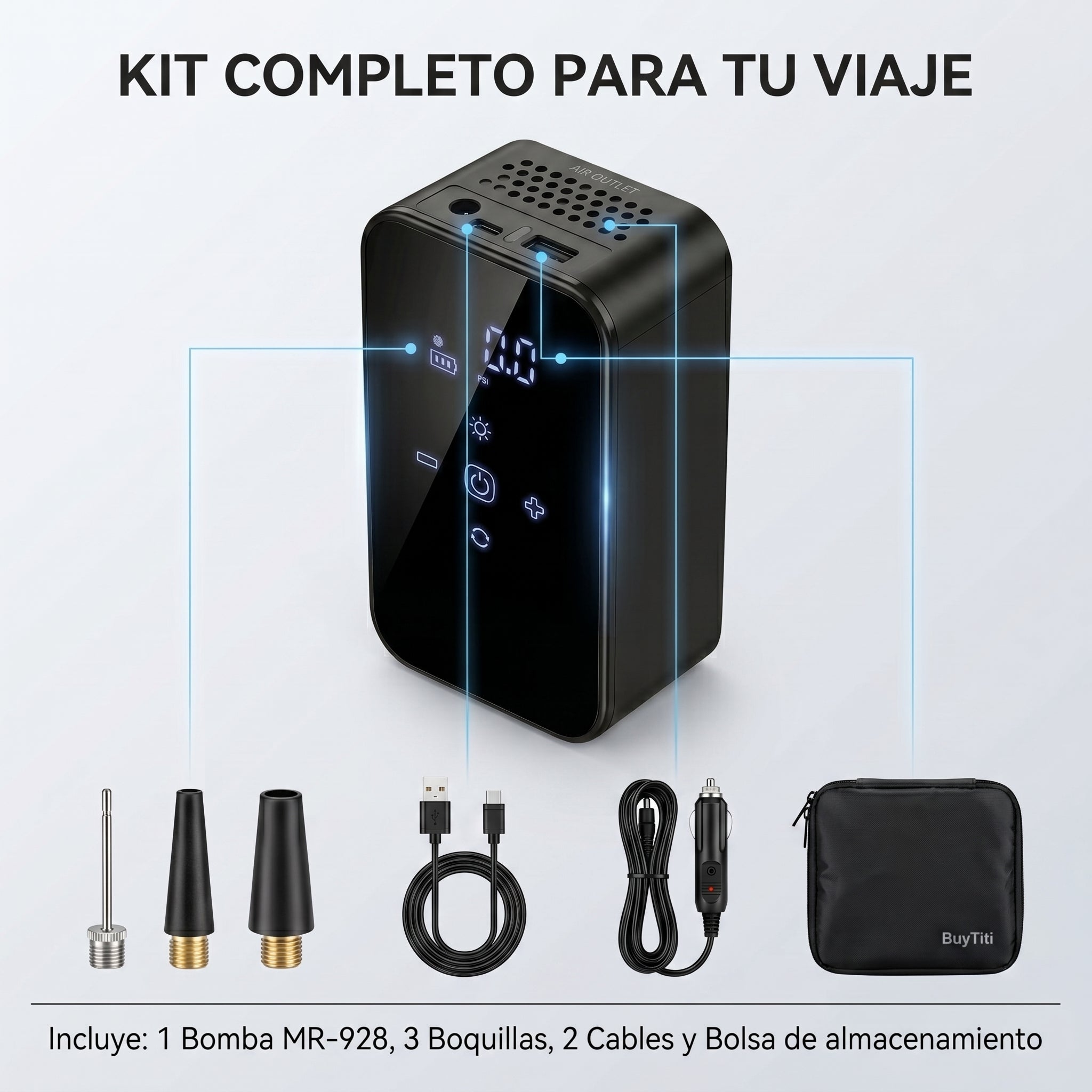 Bomba Inflable Eléctrica Portátil BuyTiti MR-928 150 PSI Batería 3900 mAh