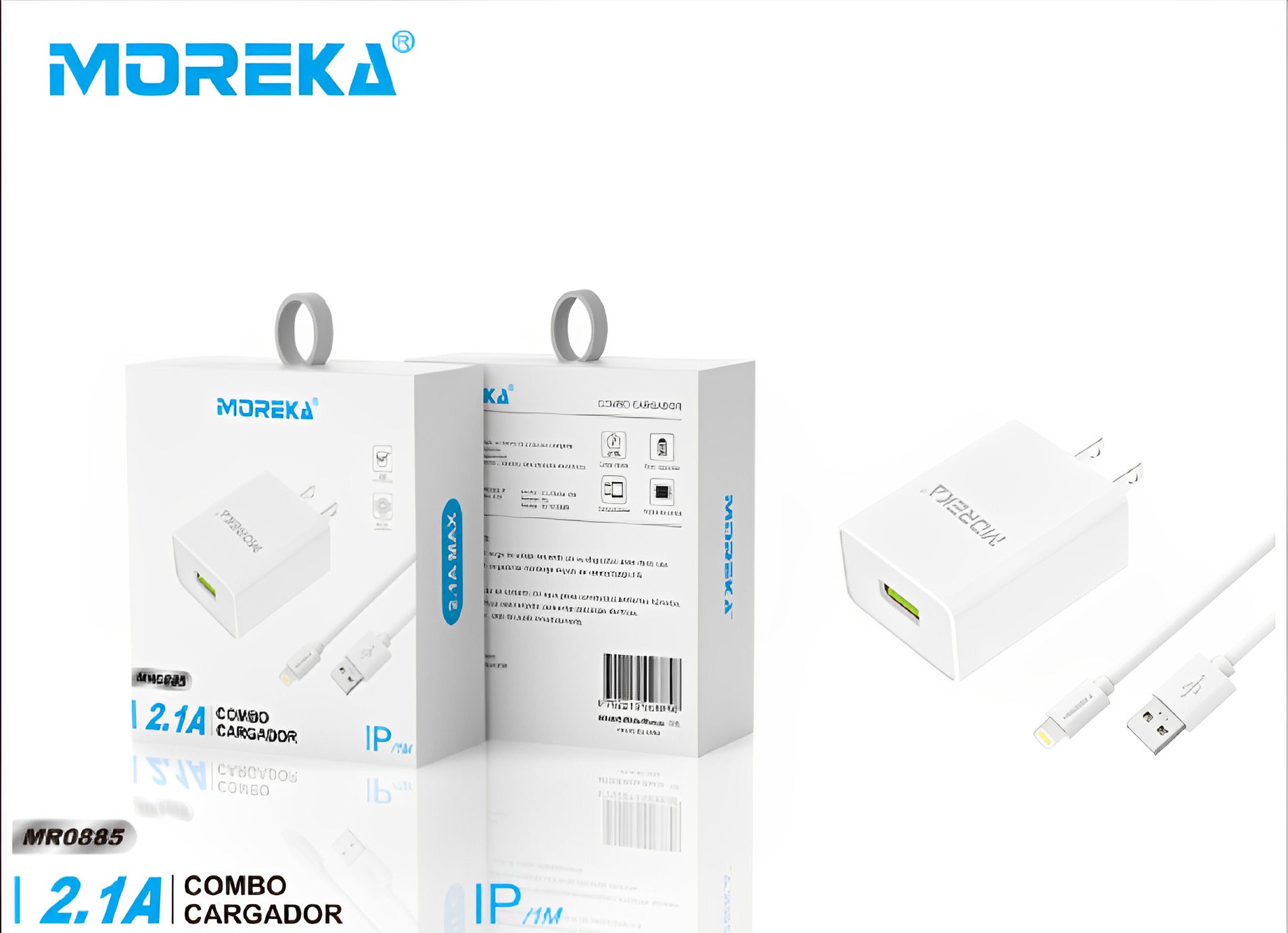 Cargador 2.1A Moreka MR2885 Ligthning 2.1A Cable tipo IP 1M
