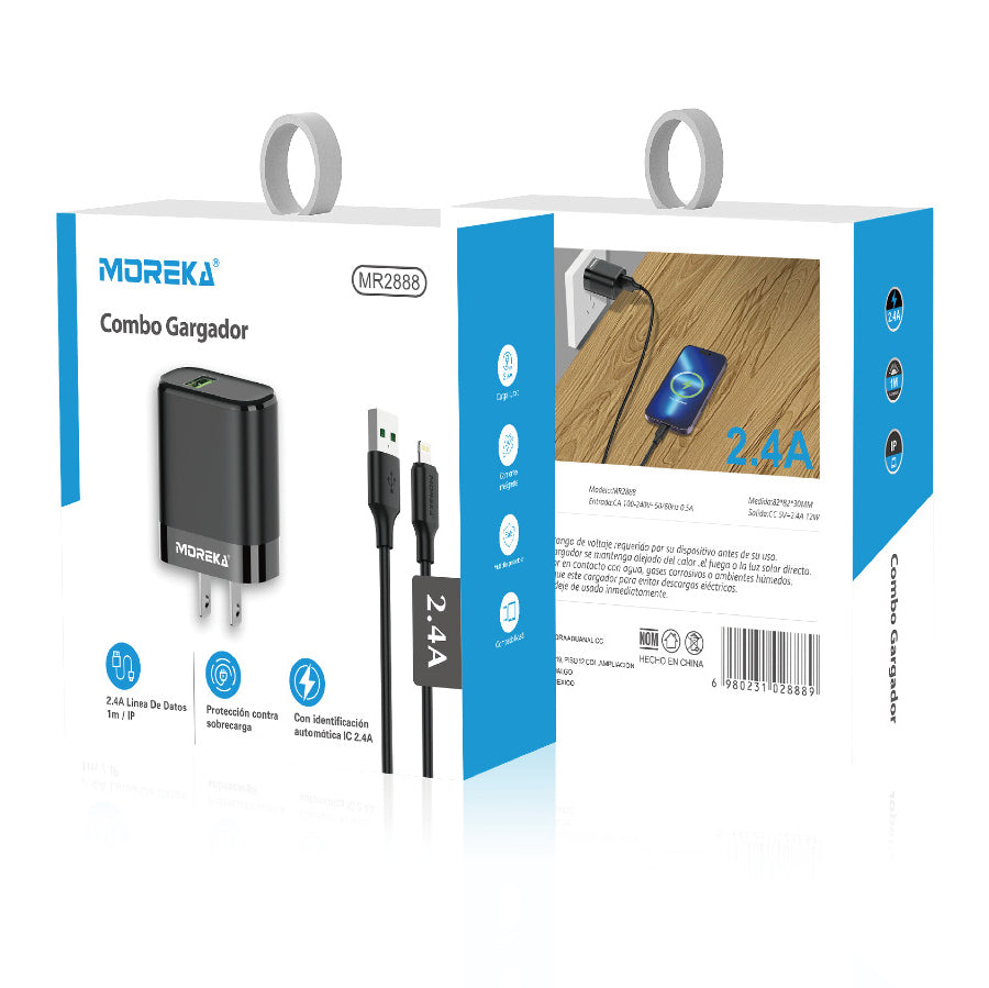 Cargador Moreka MR2888 Ligthning 2.4A Incluye Cable IP 1M