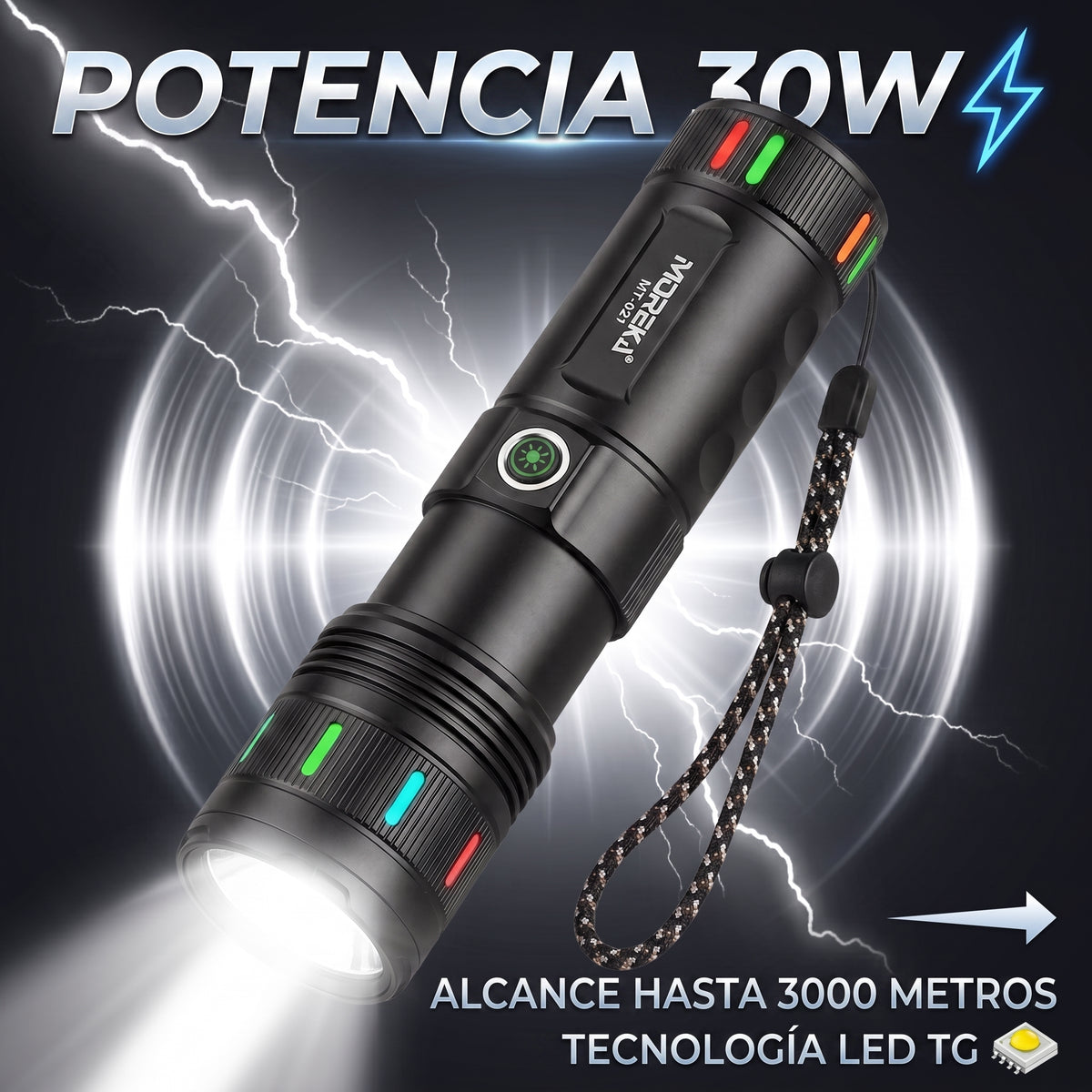 Linterna LED Táctica Recargable Moreka MT-021 30W 4500mAh 3000 Mts
