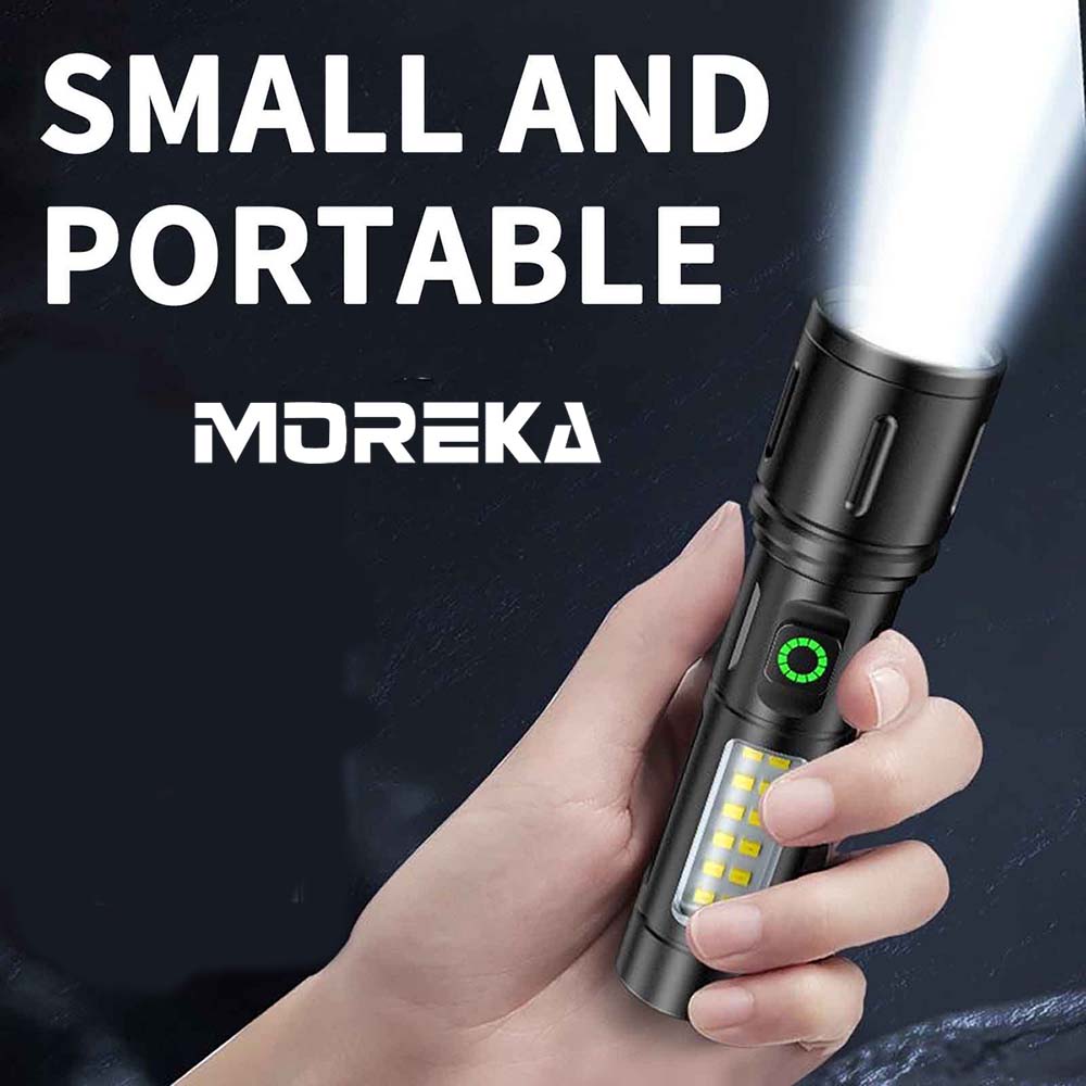Lampara Táctica Recargable Usb Led COB en Blanco y Rojo de alerta  Moreka MT-027