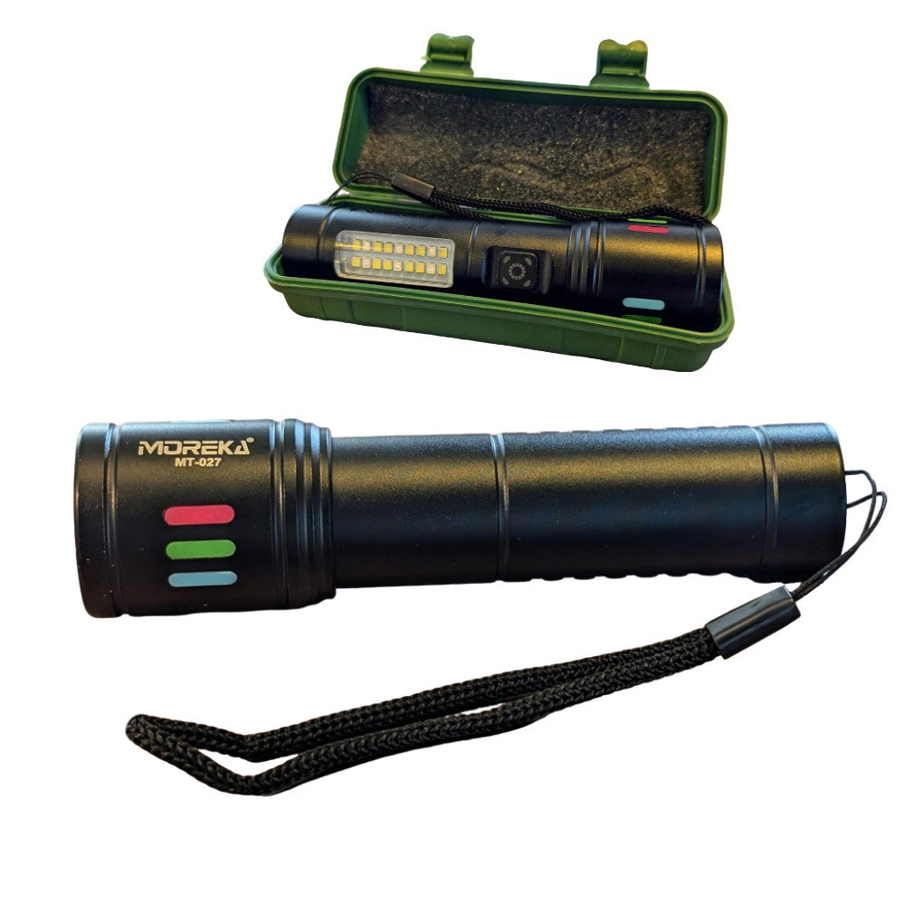 Lampara Táctica Recargable Usb Led COB en Blanco y Rojo de alerta  Moreka MT-027