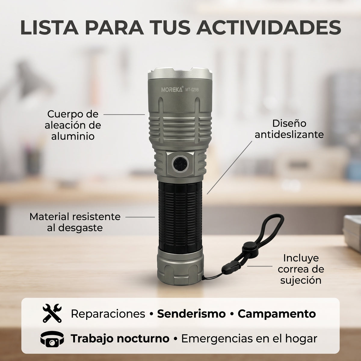 Linterna Recargable Moreka MT-029B 20W con Alcance de 2000 Metros y Zoom Telescópico