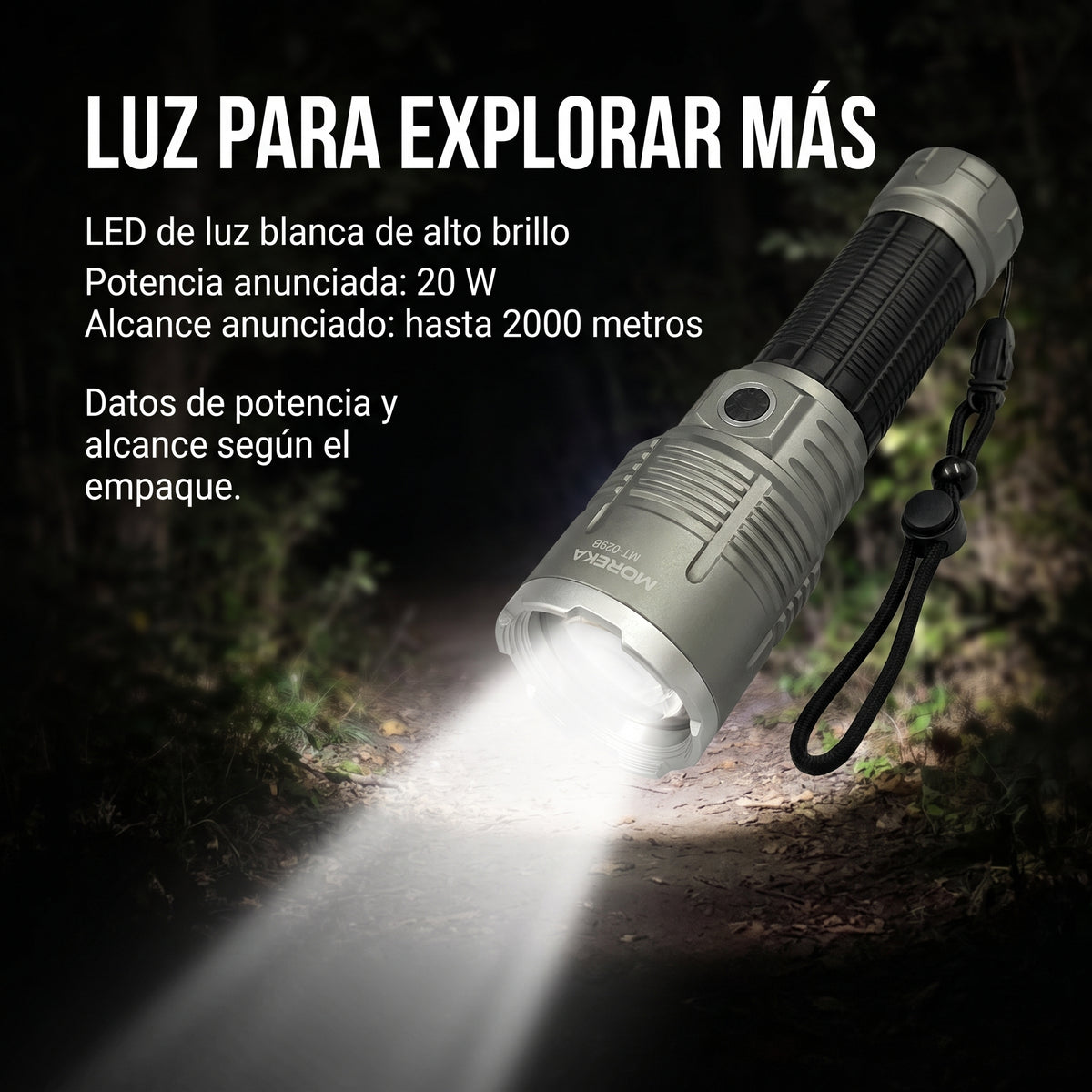 Linterna Recargable Moreka MT-029B 20W con Alcance de 2000 Metros y Zoom Telescópico