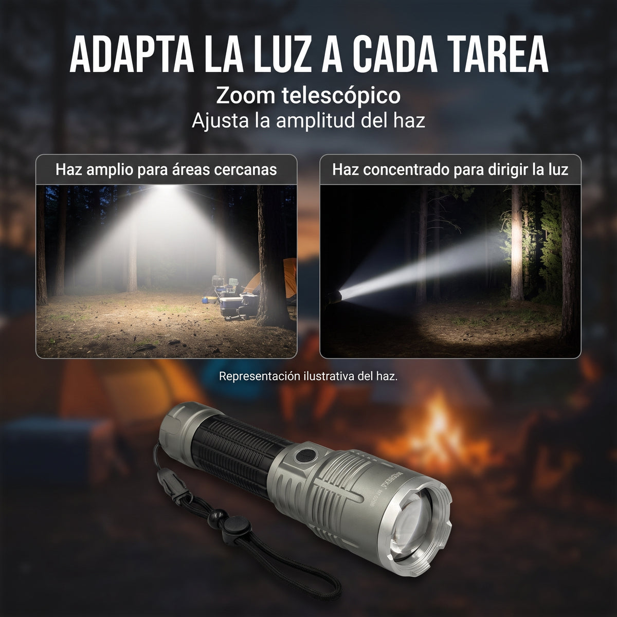 Linterna Recargable Moreka MT-029B 20W con Alcance de 2000 Metros y Zoom Telescópico