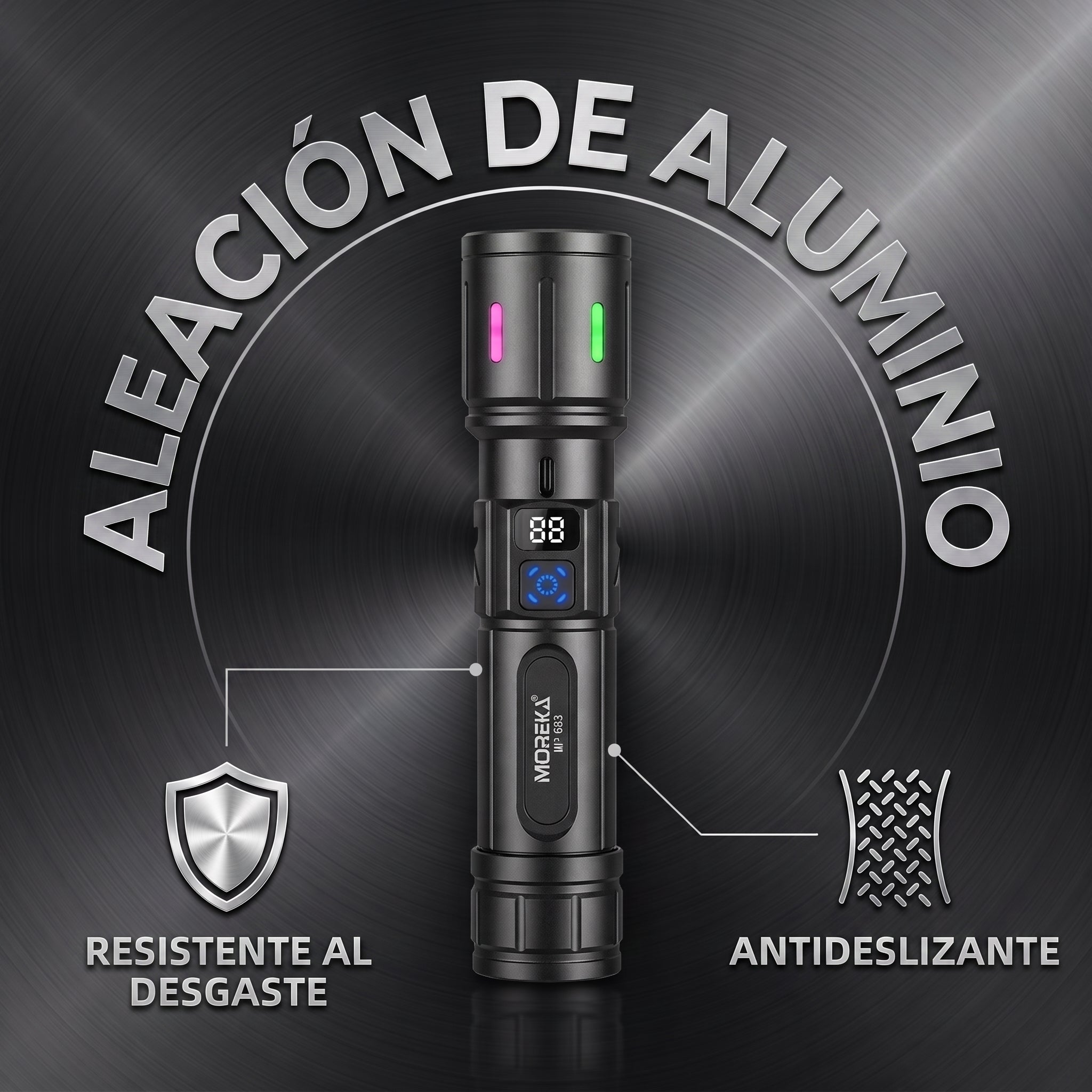 Linterna LED Táctica Recargable Moreka MT-033 20W Telescópica 2400mAh