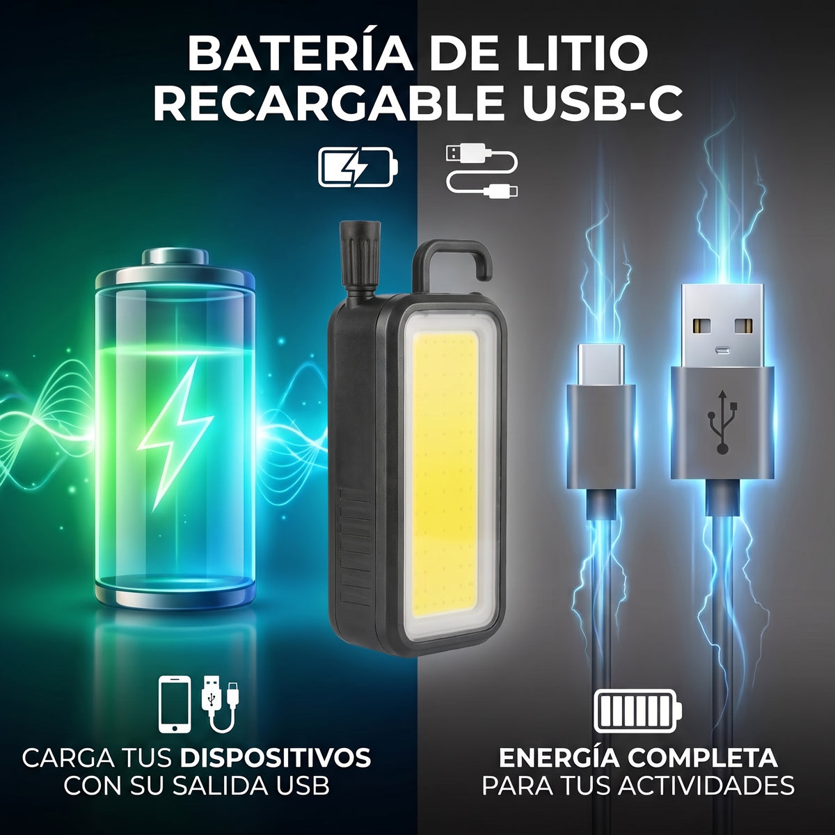 Lámpara de Trabajo LED Moreka MT-049 500W con Panel COB, Gancho e Imán