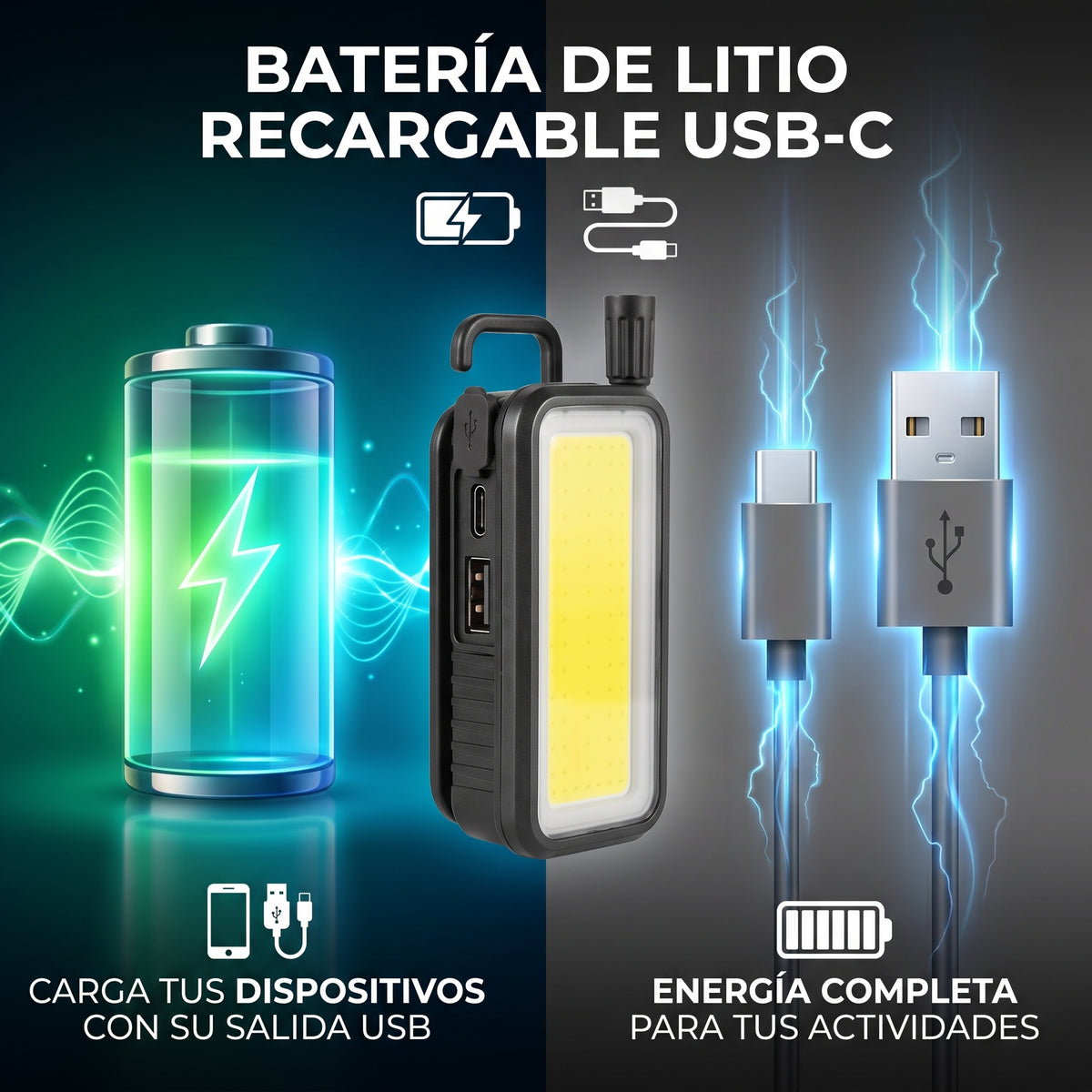 Lámpara de Trabajo LED Moreka MT-049 500W con Panel COB, Gancho e Imán