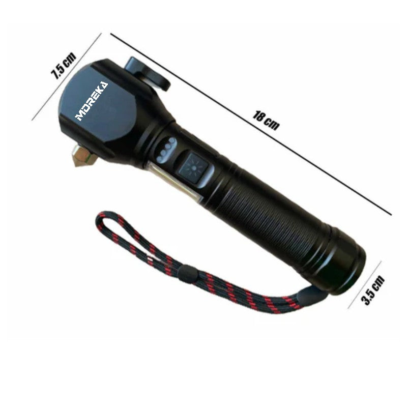 Linterna tactica metalica recargable rompe vidrios iman 7 modos diferentes de luz led Moreka MT-H017