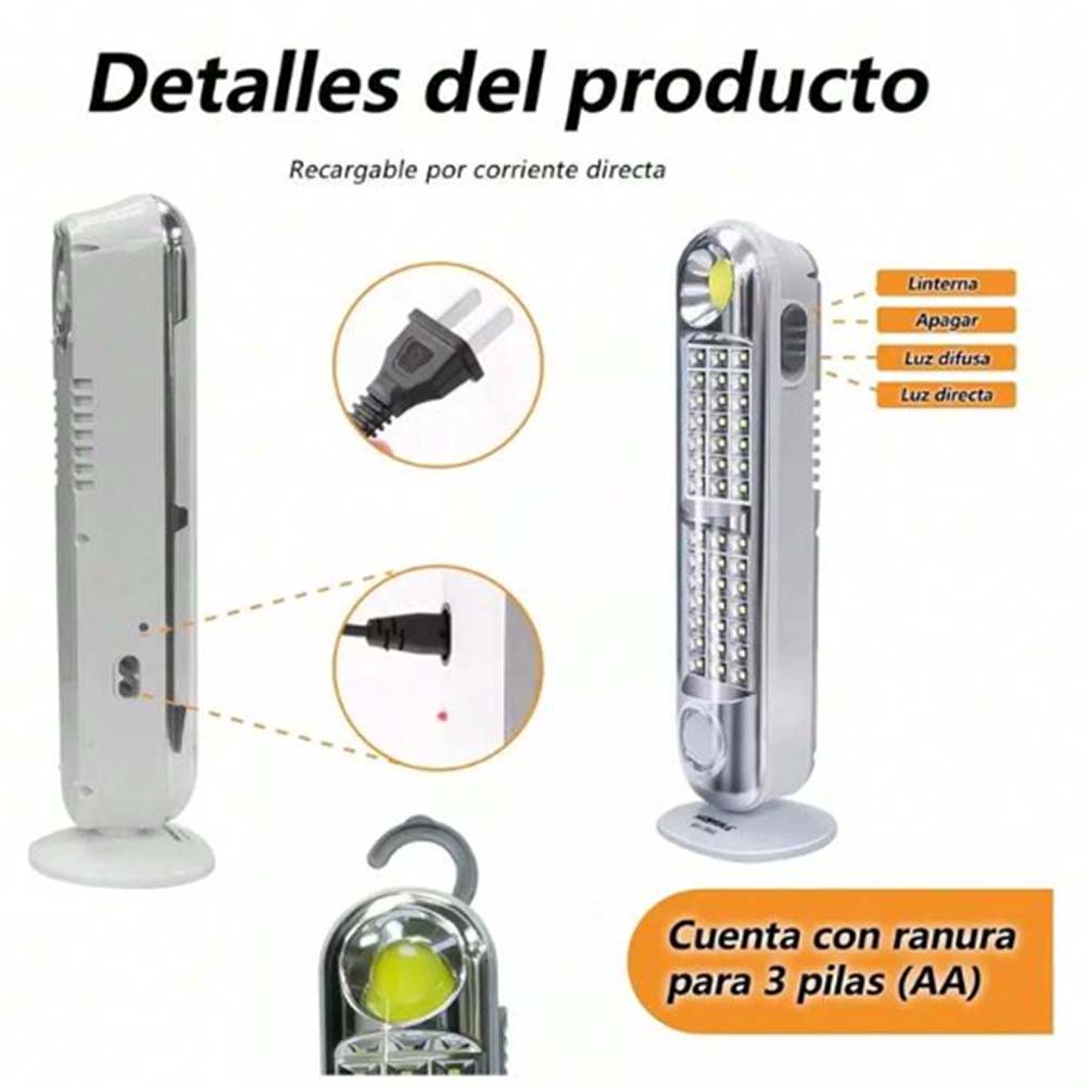 Lampara de Emergencia portátil Moreka MYJ-8683U 43 Leds recargable gancho pegable