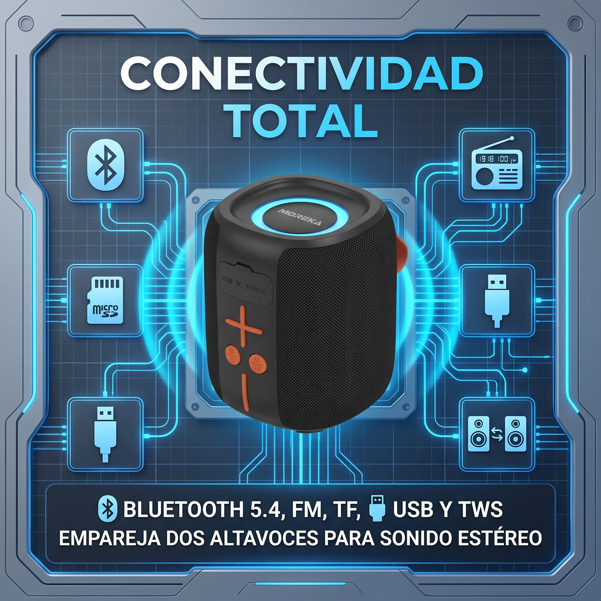 Altavoz Inalámbrico Bluetooth Moreka-452 8 Horas de Batería Luces RGB