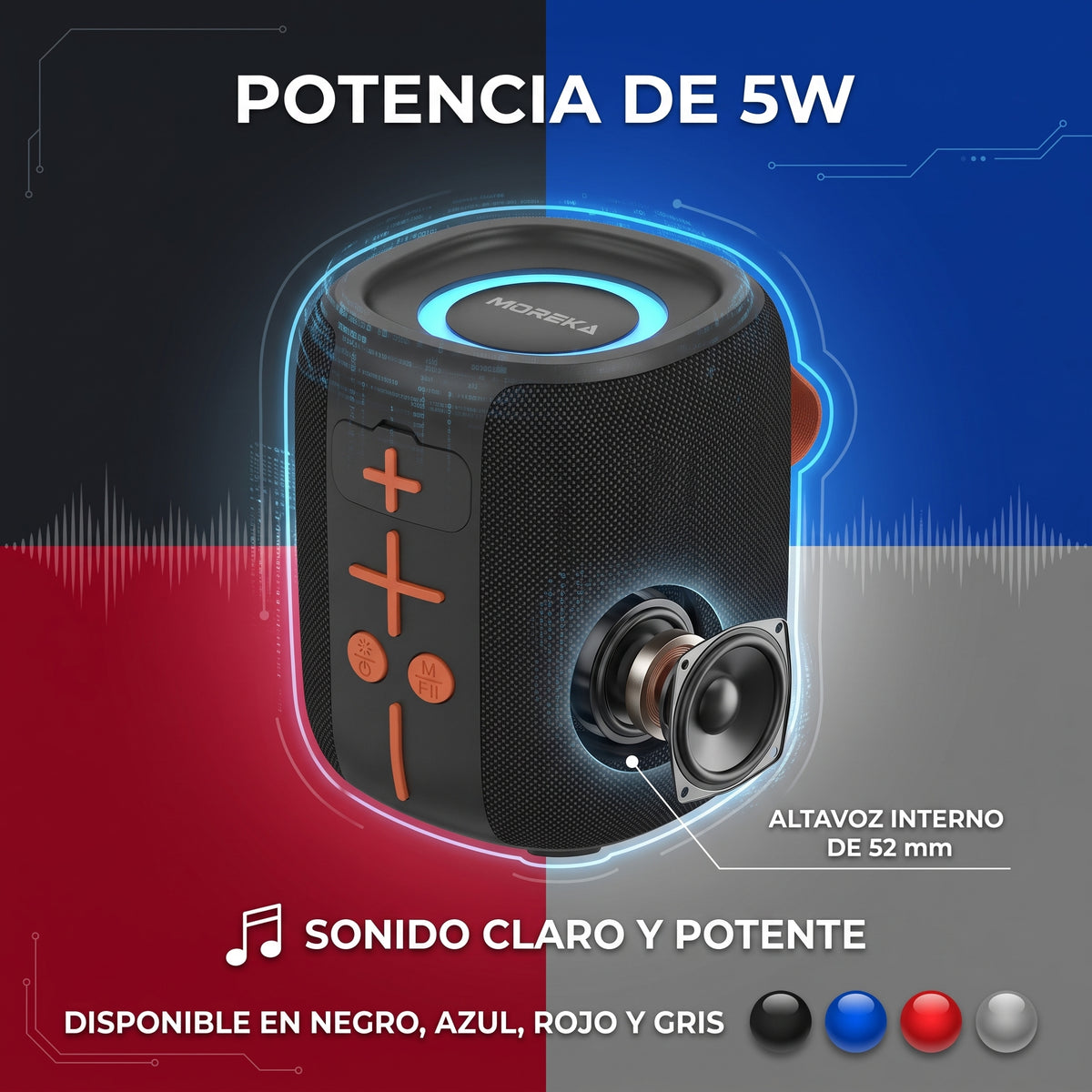 Altavoz Inalámbrico Bluetooth Moreka-452 8 Horas de Batería Luces RGB