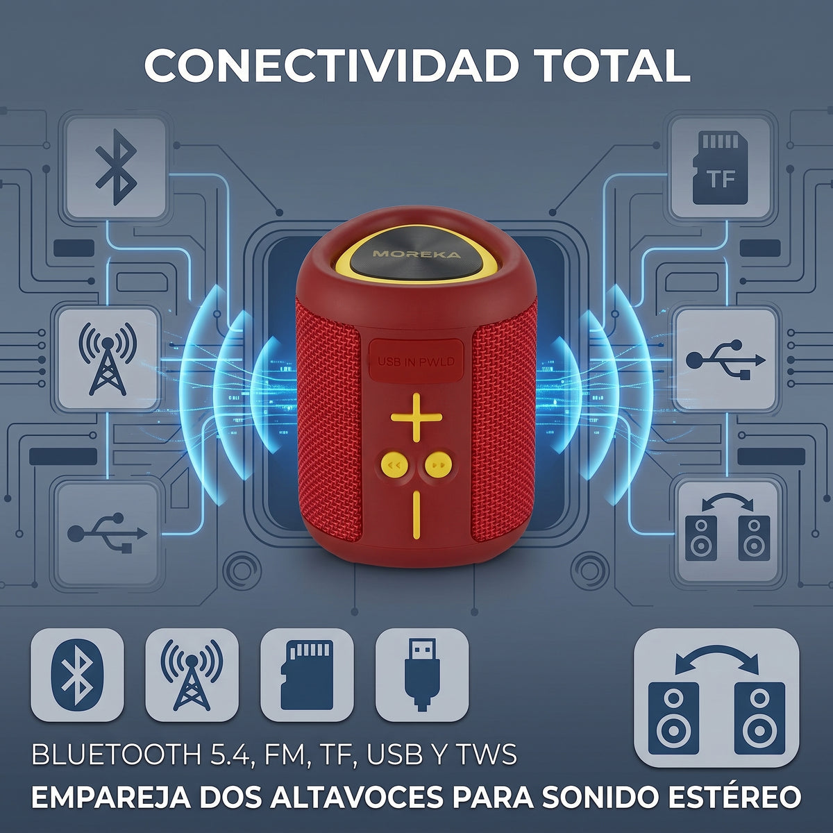 Altavoz Inalámbrico Bluetooth Moreka-453 8 Horas Batería Luces RGB