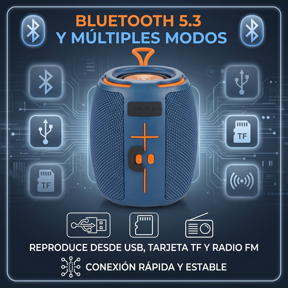 Bocina Inalámbrica Moreka-454 8W con Bluetooth 5.3, Luces RGB y Función TWS