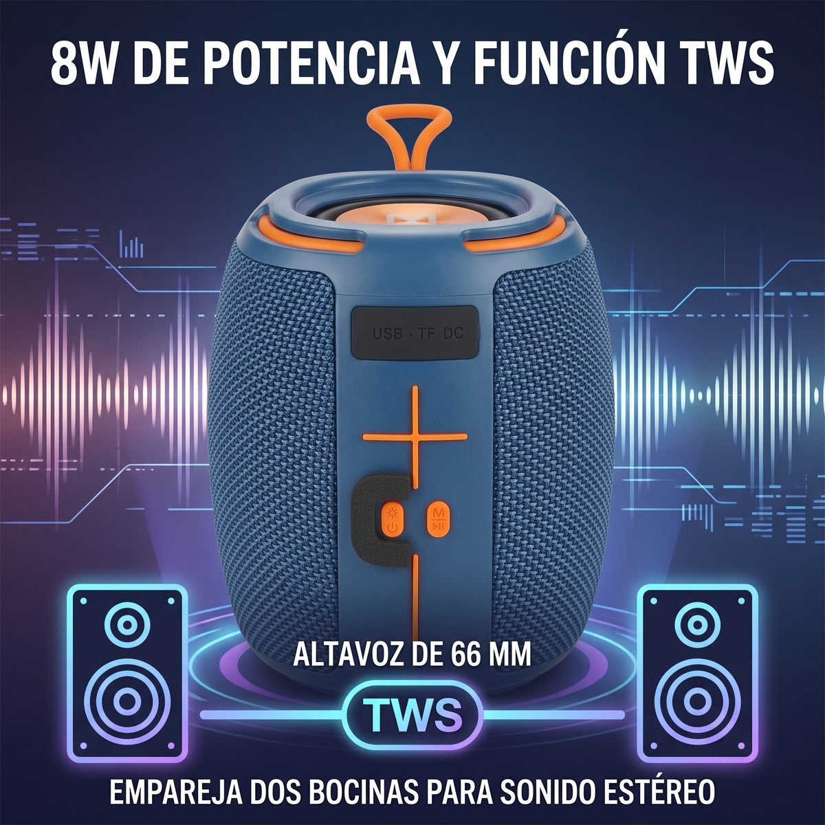 Bocina Inalámbrica Moreka-454 8W con Bluetooth 5.3, Luces RGB y Función TWS