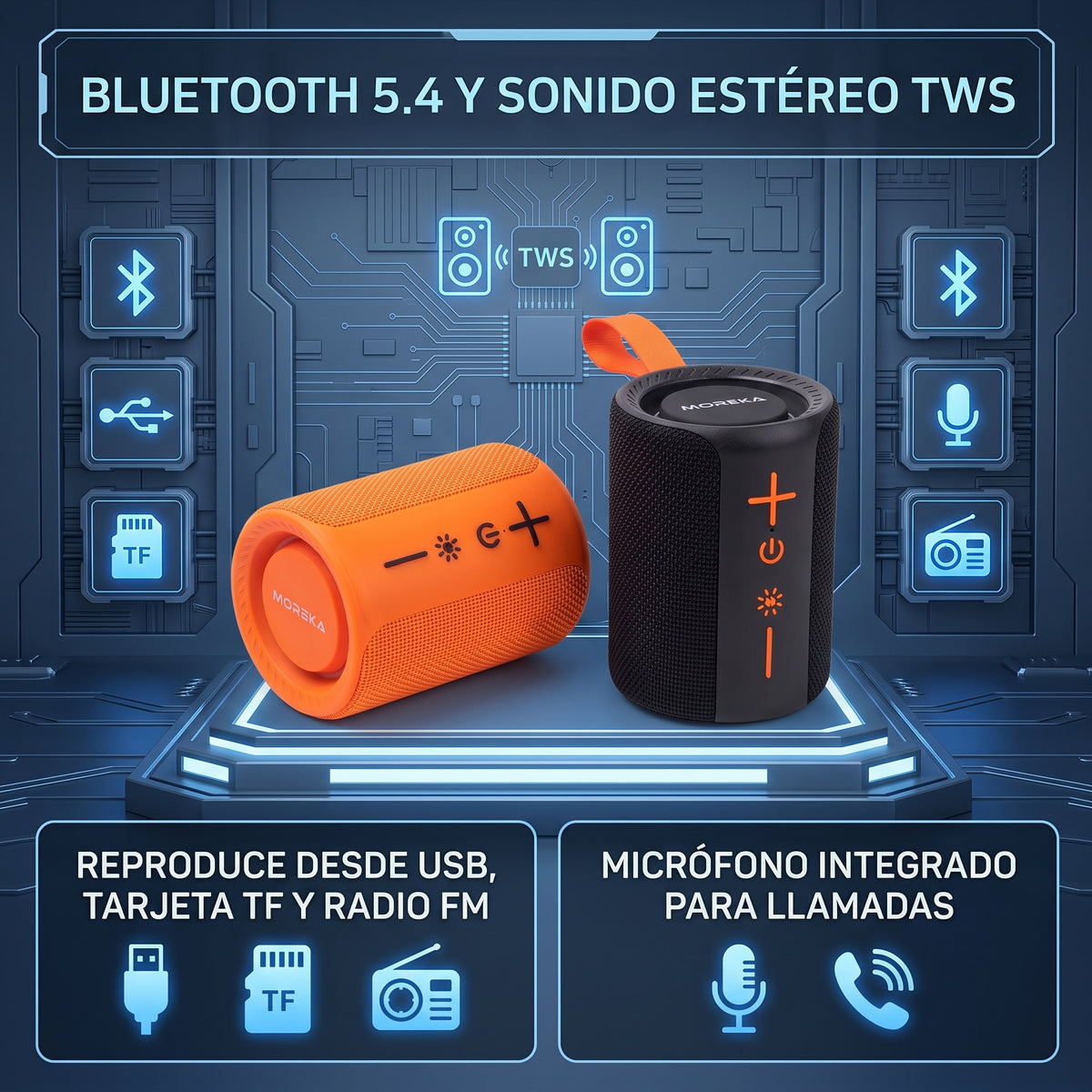 Bocina Inalámbrica Moreka-456 2 en 1 con 20W, Bluetooth 5.4 y Diseño Magnético