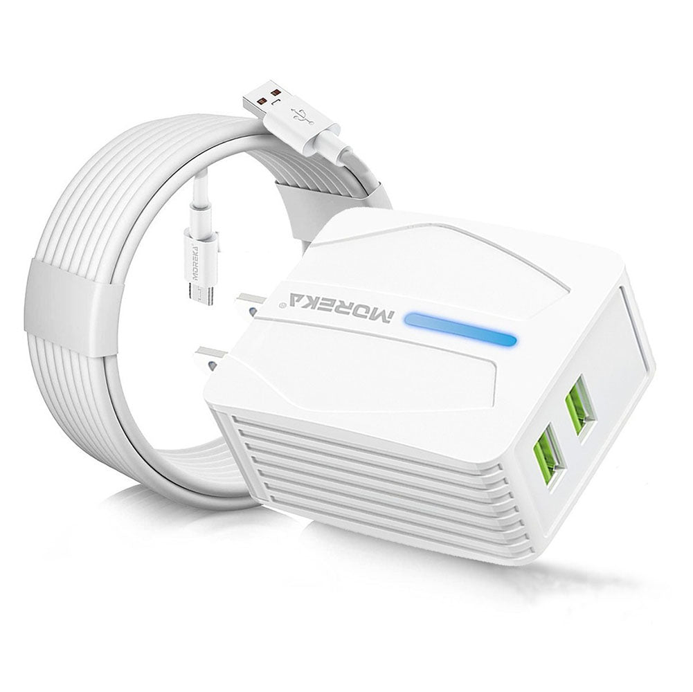Cargador Moreka N0411 2.4A 2 USB incluye Cable V8 1M