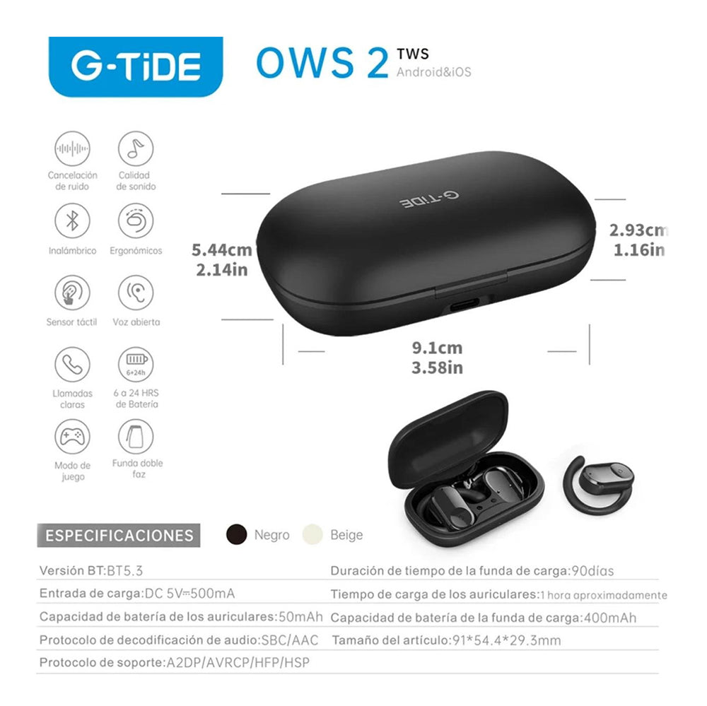 Audífonos OWS2 Cancelación Ruido  Audífonos 30mAh / Estuche 400mAh IPX4 G-TIDE