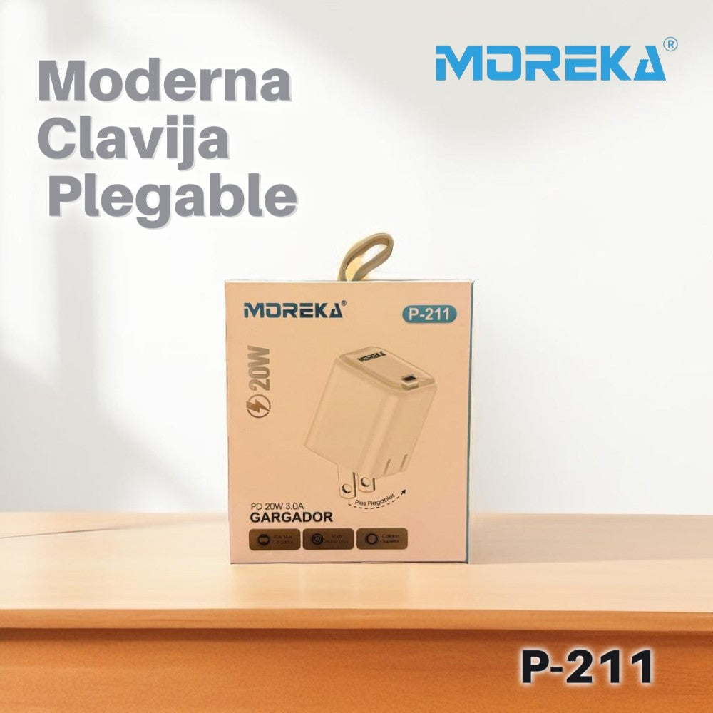Cubo carga rápida 20W 5V- 3A puerto C Clavija plegable Moreka P-211