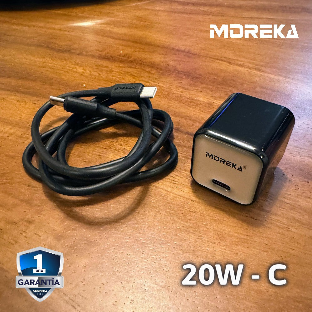 Cargador tipo C 20W 5V- 3A cable 1mt tipo C carga rápida Moreka P-216