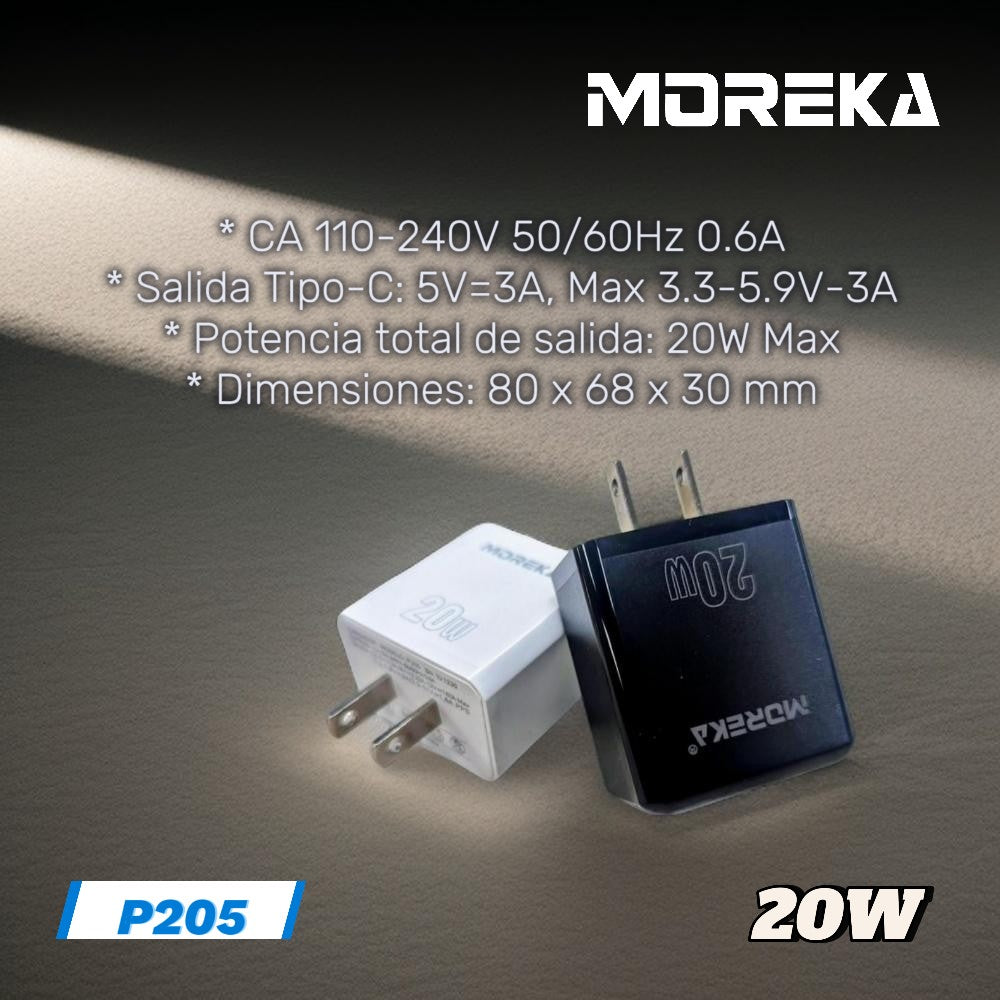 Cargador 20W Moreka P205 puerto tipo C Cubo