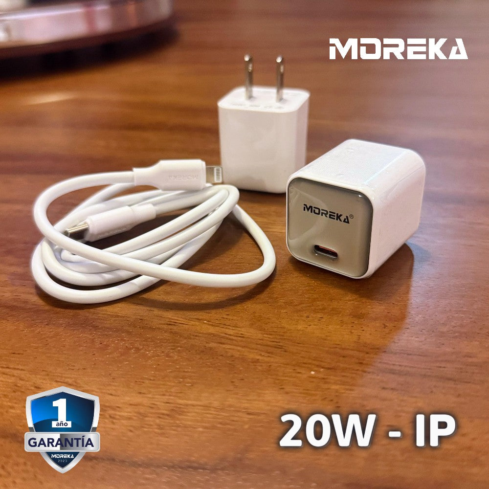 Cargador tipo C 20W 5V- 3A cable 1mt tipo Lightning carga rápida Moreka P-215