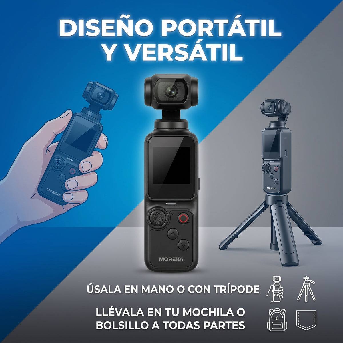 Cámara de Mano MOREKA Pro 4 Combo Creador 2K con Trípode y Pantalla Integrada